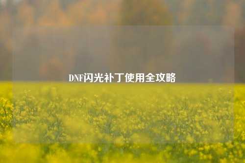 DNF闪光补丁使用全攻略