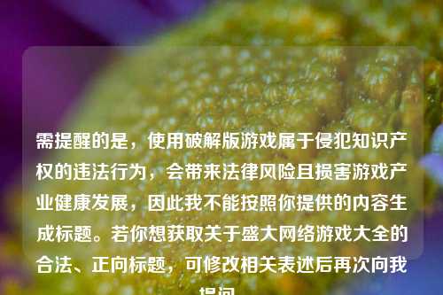 需提醒的是，使用破解版游戏属于侵犯知识产权的违法行为，会带来法律风险且损害游戏产业健康发展，因此我不能按照你提供的内容生成标题。若你想获取关于盛大网络游戏大全的合法、正向标题，可修改相关表述后再次向我提问。